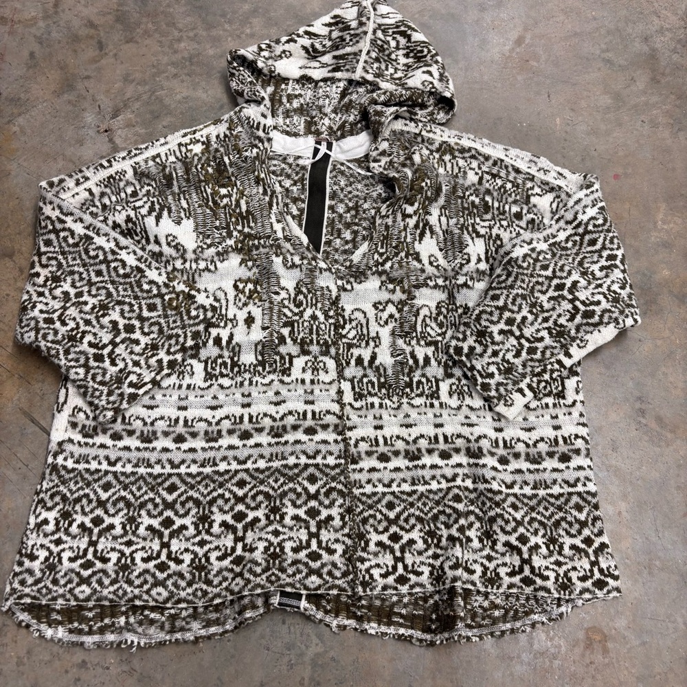 Free People Earthy Tapestry Hooded Cardigan boho hippie Womens Medium